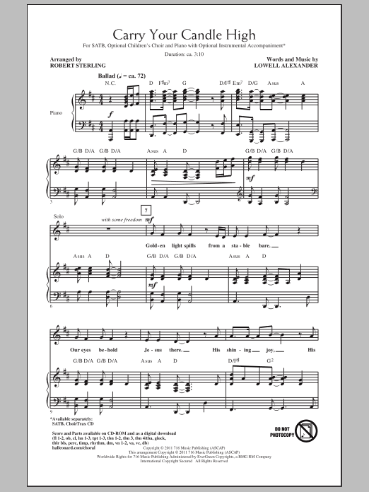 Lowell Alexander Carry Your Candle High (arr. Robert Sterling) sheet music notes and chords. Download Printable PDF.