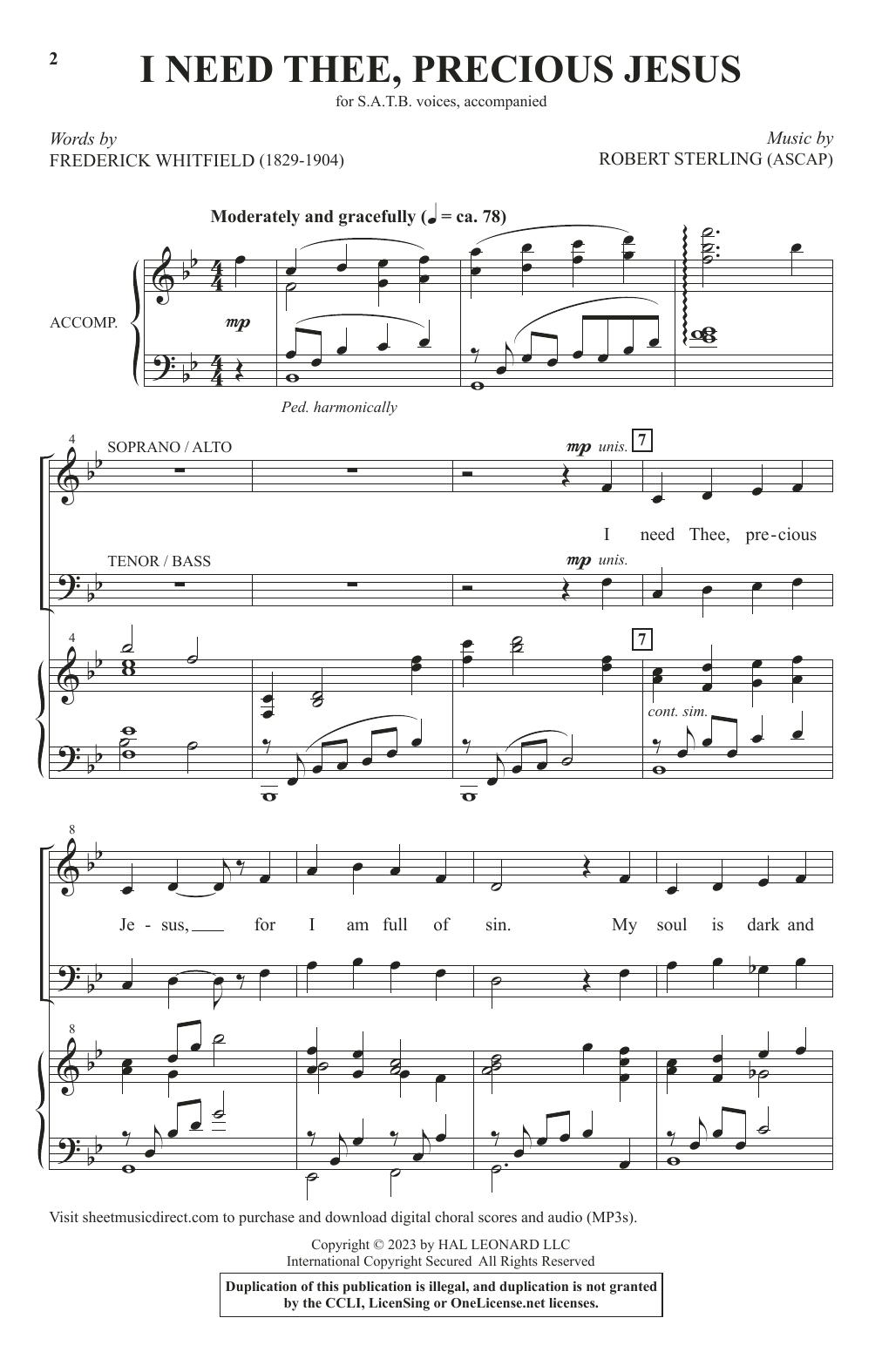 Robert Sterling I Need Thee, Precious Jesus sheet music notes and chords. Download Printable PDF.