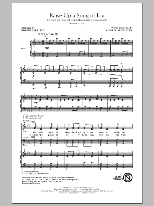 Lowell Alexander Raise Up A Song Of Joy (arr. Robert Sterling) sheet music notes and chords. Download Printable PDF.