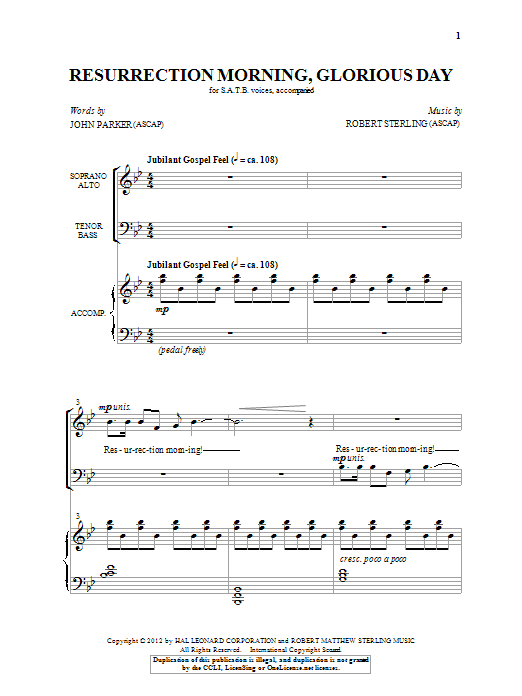 Robert Sterling Resurrection Morning, Glorious Day sheet music notes and chords arranged for SATB Choir