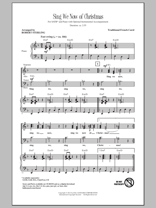 Traditional Carol Sing We Now Of Christmas (arr. Robert Sterling) sheet music notes and chords. Download Printable PDF.