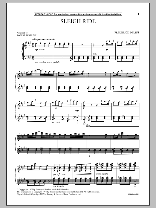 Learn to play Robert Threlfall Sleigh Ride sheet music for Piano Solo in minutes. Price: 7.8900$ Robert Threlfall Sleigh Ride sheet music notes and chords arranged for Piano Solo