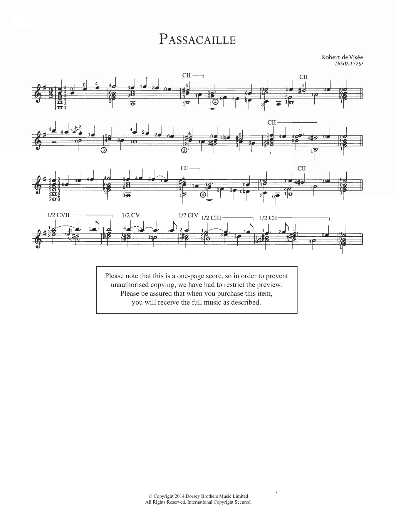 Robert Visee Passacaille sheet music notes and chords. Download Printable PDF.