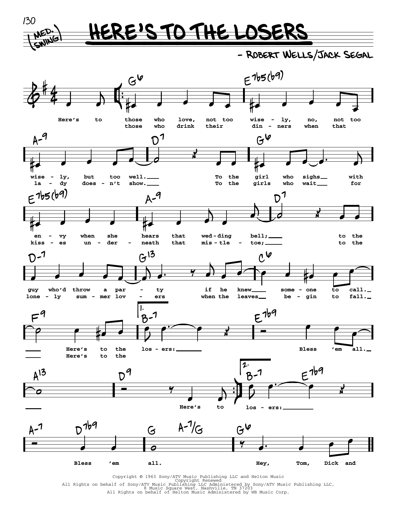 Learn to play Robert Wells Here's To The Losers (High Voice) sheet music for Real Book – Melody, Lyrics & Chords in minutes. Price: 5.9900$ Robert Wells Here's To The Losers (High Voice) sheet music notes and chords arranged for Real Book – Melody, Lyrics & Chords