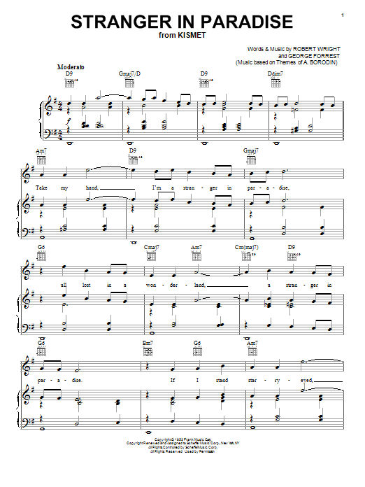 Robert Wright Stranger In Paradise sheet music notes and chords. Download Printable PDF.