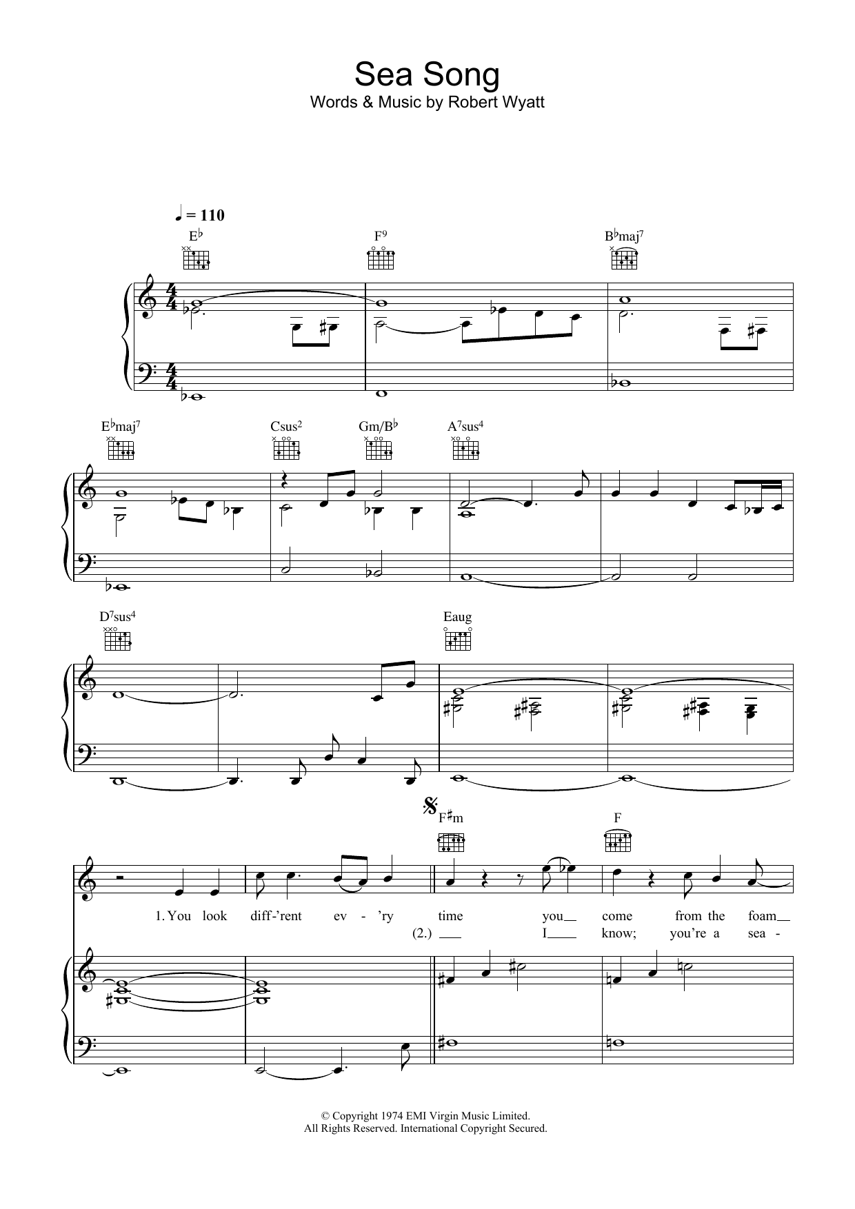 Robert Wyatt Sea Song sheet music notes and chords. Download Printable PDF.