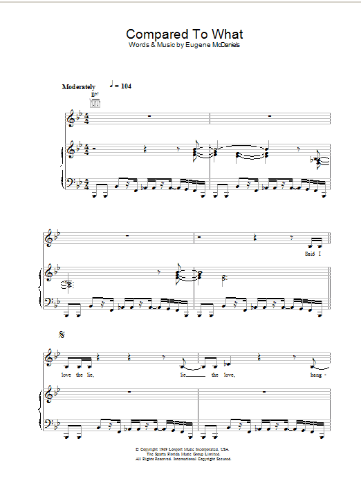 Roberta Flack Compared To What sheet music notes and chords. Download Printable PDF.