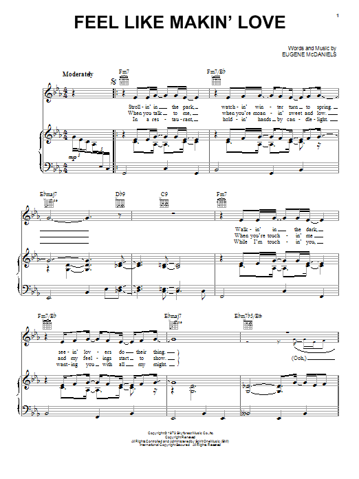 Roberta Flack Feel Like Makin' Love sheet music notes and chords. Download Printable PDF.