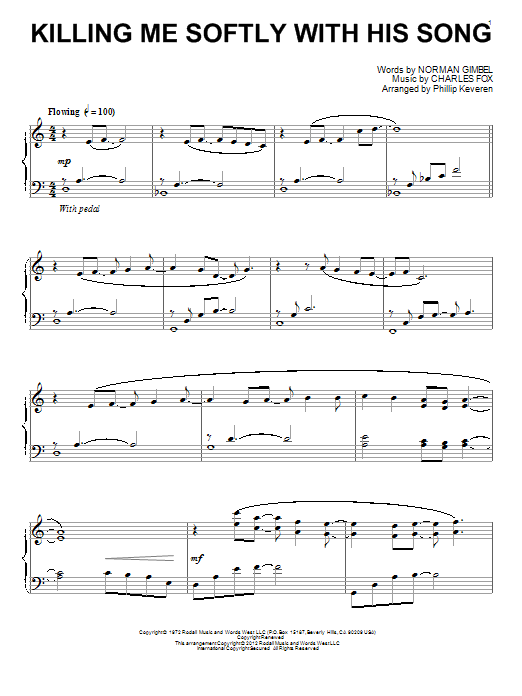 Roberta Flack Killing Me Softly With His Song sheet music notes and chords arranged for Piano Solo