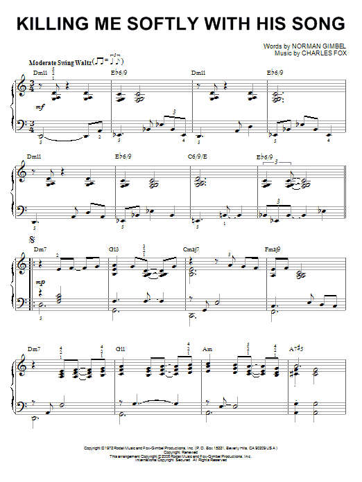 Roberta Flack Killing Me Softly With His Song [Jazz version] (arr. Brent Edstrom) sheet music notes and chords. Download Printable PDF.