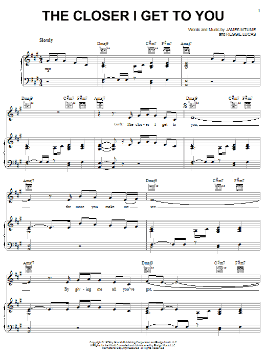 Roberta Flack The Closer I Get To You sheet music notes and chords. Download Printable PDF.