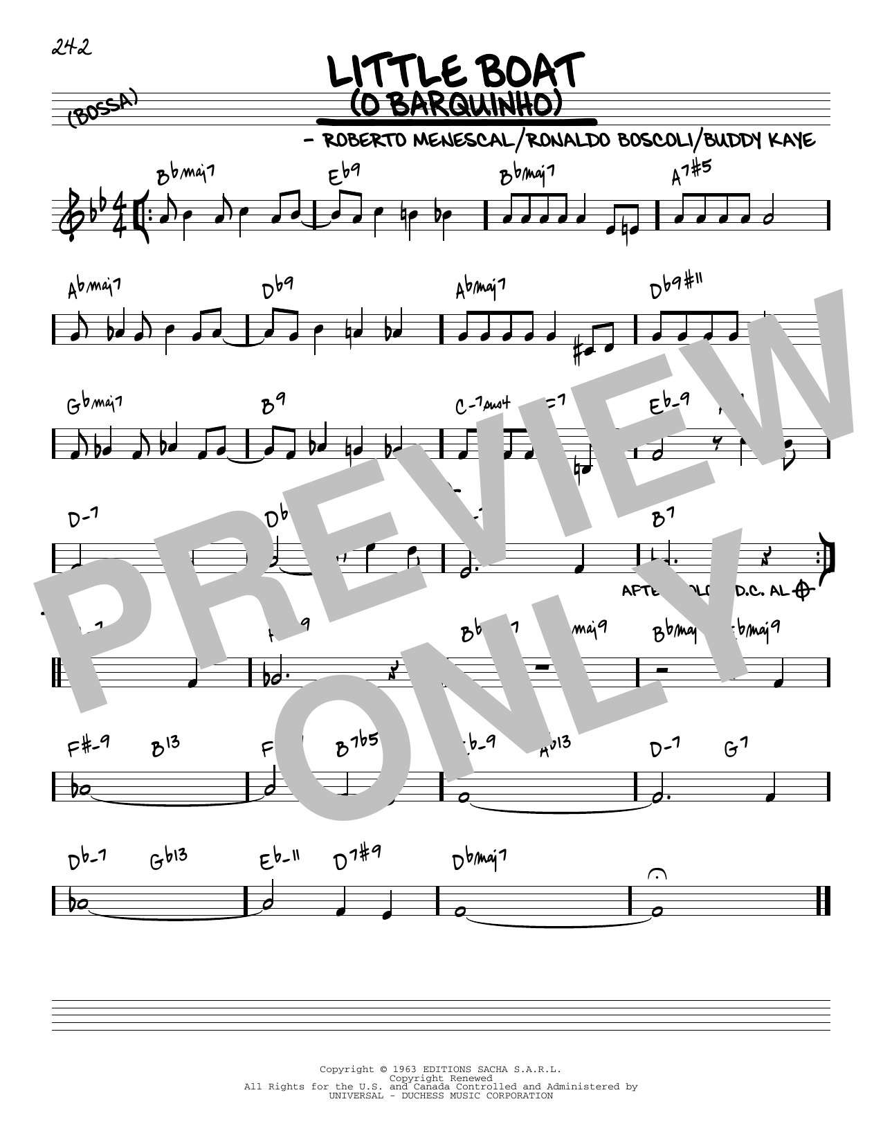 Roberto Menescal Little Boat (O Barquinho) [Reharmonized version] (arr. Jack Grassel) sheet music notes and chords arranged for Real Book – Melody & Chords