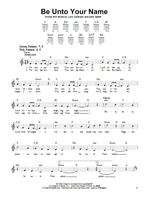 Robin Mark Be Unto Your Name sheet music notes and chords. Download Printable PDF.