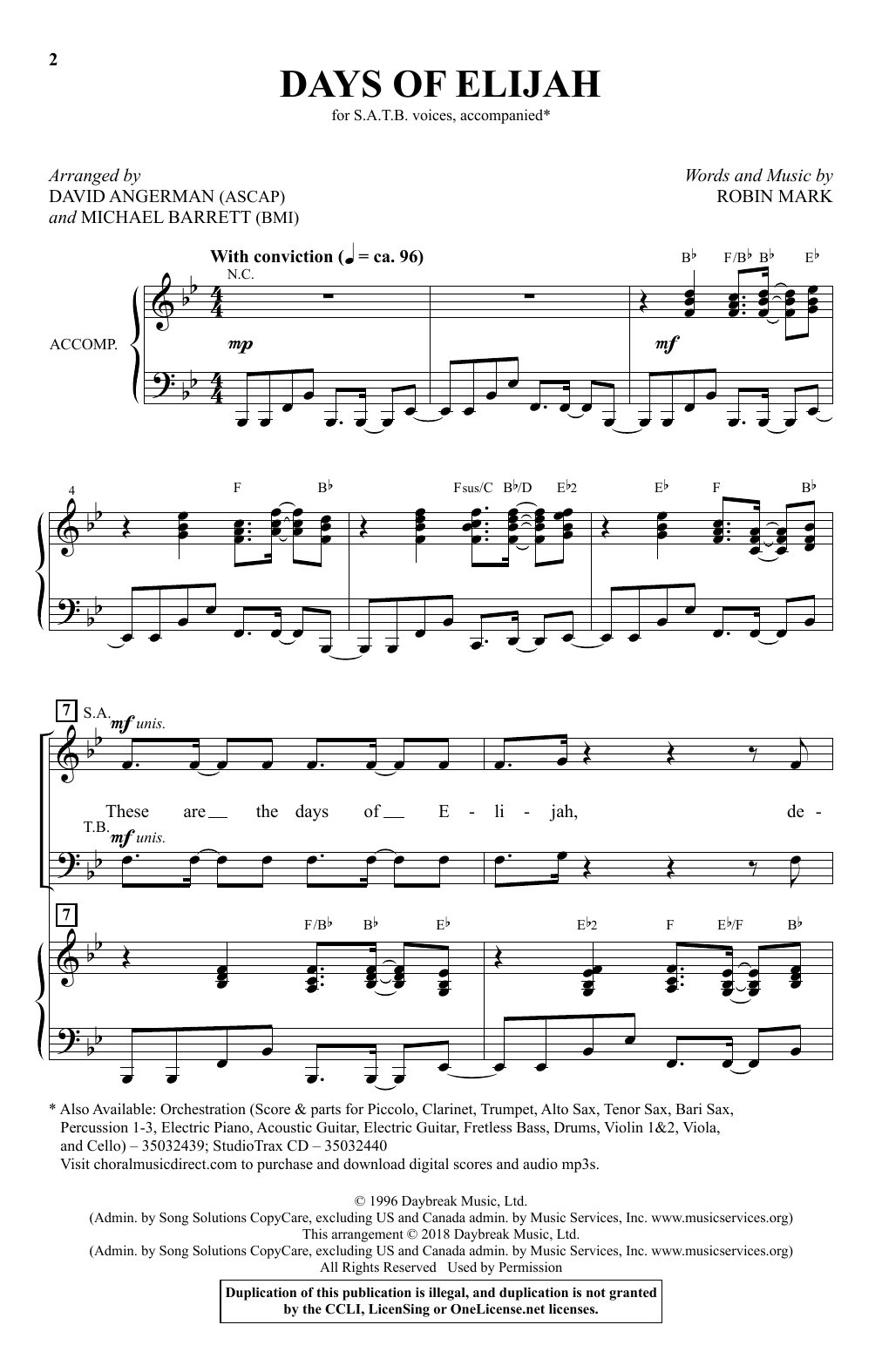 Robin Mark Days Of Elijah (arr. David Angerman & Michael Barrett) sheet music notes and chords arranged for SATB Choir