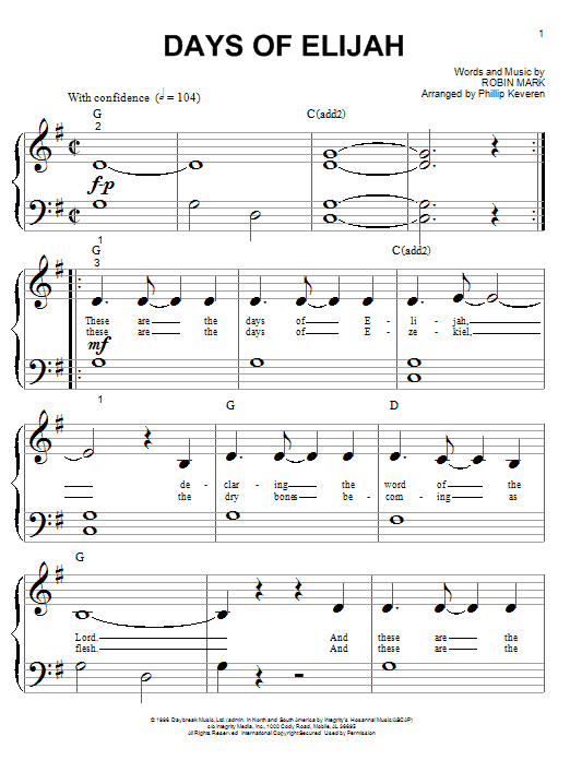 Robin Mark Days Of Elijah sheet music notes and chords. Download Printable PDF.