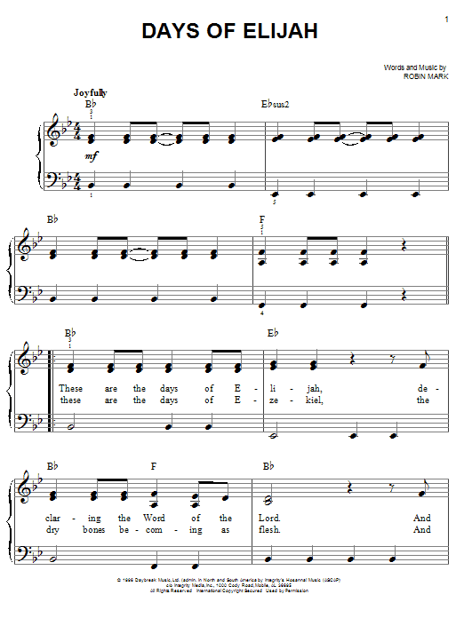 Robin Mark Days Of Elijah sheet music notes and chords. Download Printable PDF.