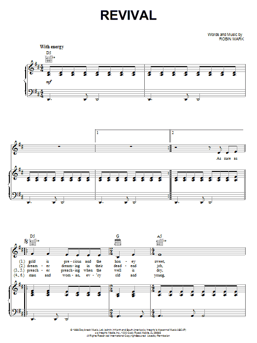 Learn to play Robin Mark Revival sheet music for Piano, Vocal & Guitar Chords (Right-Hand Melody) in minutes. Price: 7.8900$ Robin Mark Revival sheet music notes and chords arranged for Piano, Vocal & Guitar Chords (Right-Hand Melody)