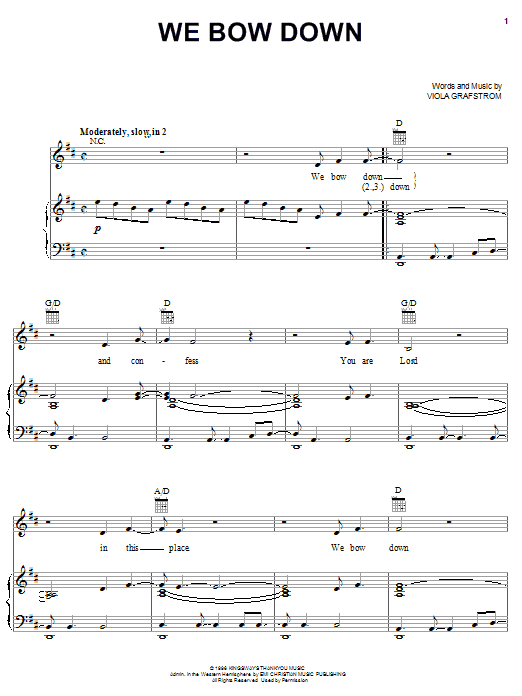 Learn to play Viola Grafstrom We Bow Down sheet music for Piano, Vocal & Guitar Chords (Right-Hand Melody) in minutes. Price: 7.8900$ Viola Grafstrom We Bow Down sheet music notes and chords arranged for Piano, Vocal & Guitar Chords (Right-Hand Melody)