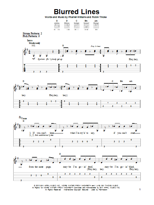 Robin Thicke Blurred Lines sheet music notes and chords. Download Printable PDF.