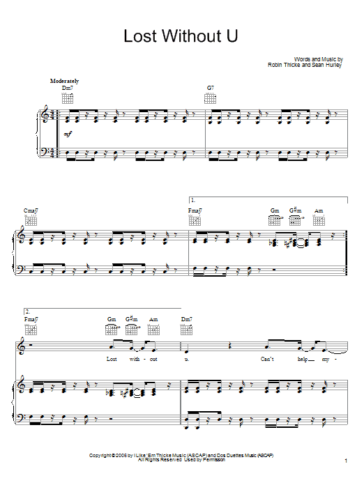 Robin Thicke Lost Without U sheet music notes and chords. Download Printable PDF.