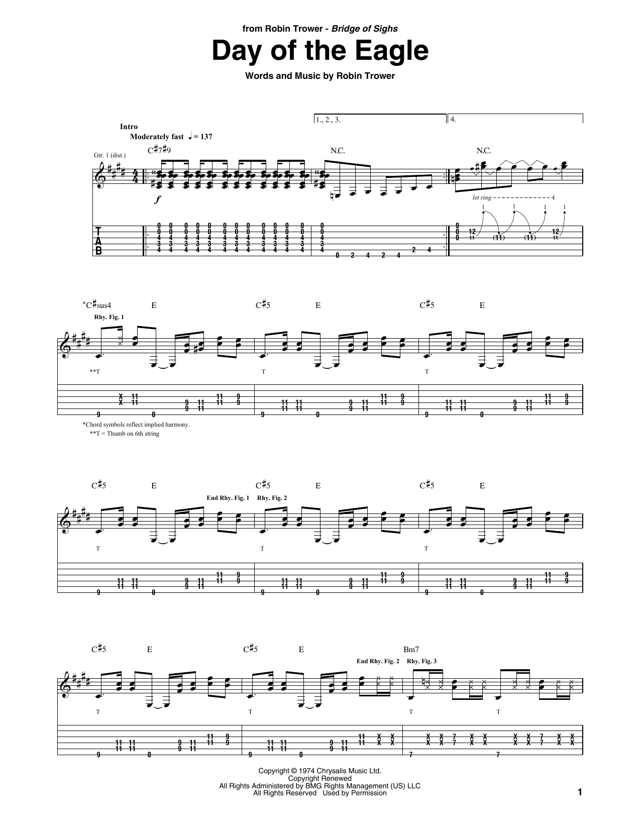 Robin Trower Day Of The Eagle sheet music notes and chords. Download Printable PDF.