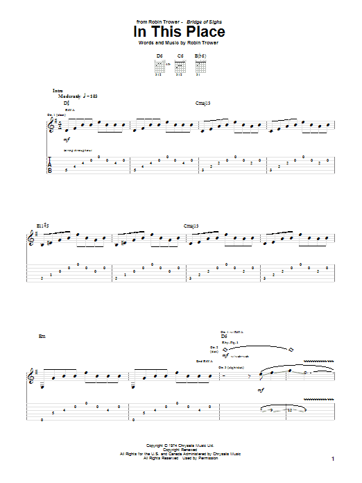 Robin Trower In This Place sheet music notes and chords. Download Printable PDF.