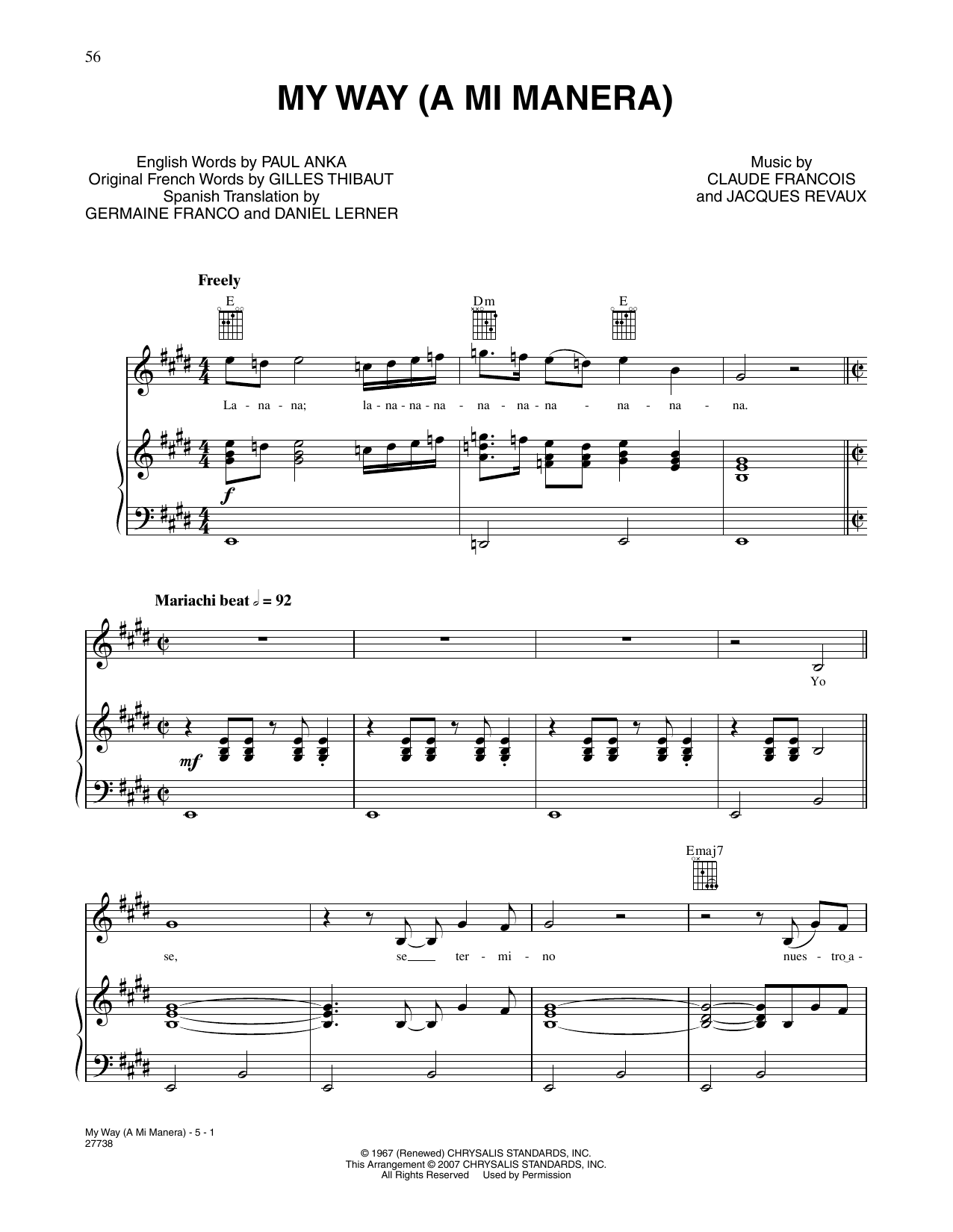 Frank Sinatra My Way sheet music notes and chords. Download Printable PDF.