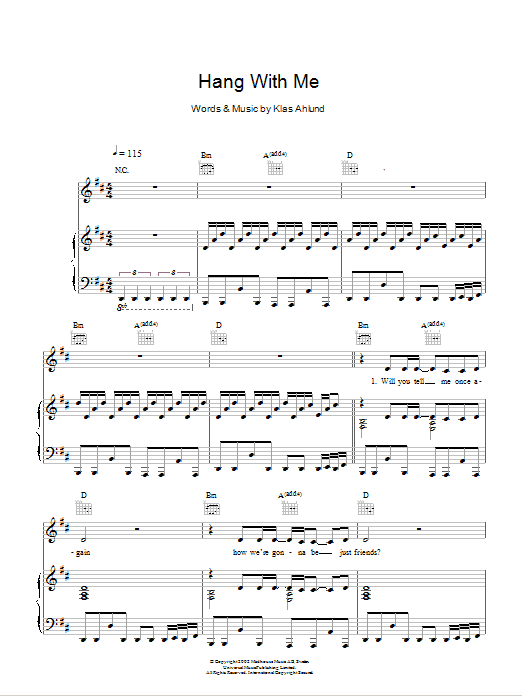 Robyn Hang With Me sheet music notes and chords. Download Printable PDF.