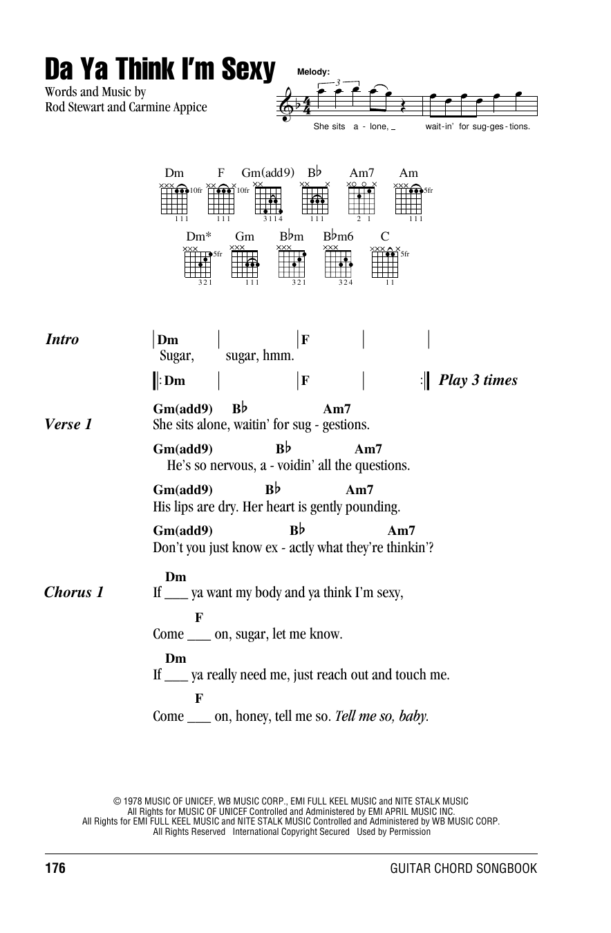 Rod Stewart Da Ya Think I'm Sexy sheet music notes and chords. Download Printable PDF.