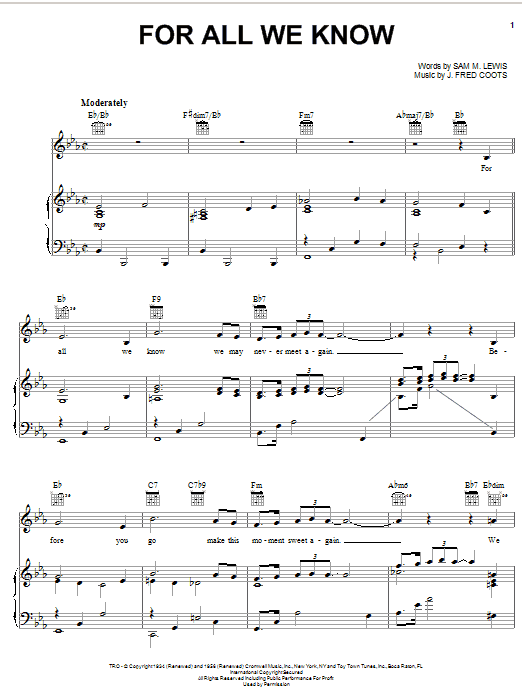 Learn to play Rod Stewart For All We Know sheet music for Piano, Vocal & Guitar Chords in minutes. Price: 7.8900$ Rod Stewart For All We Know sheet music notes and chords arranged for Piano, Vocal & Guitar Chords