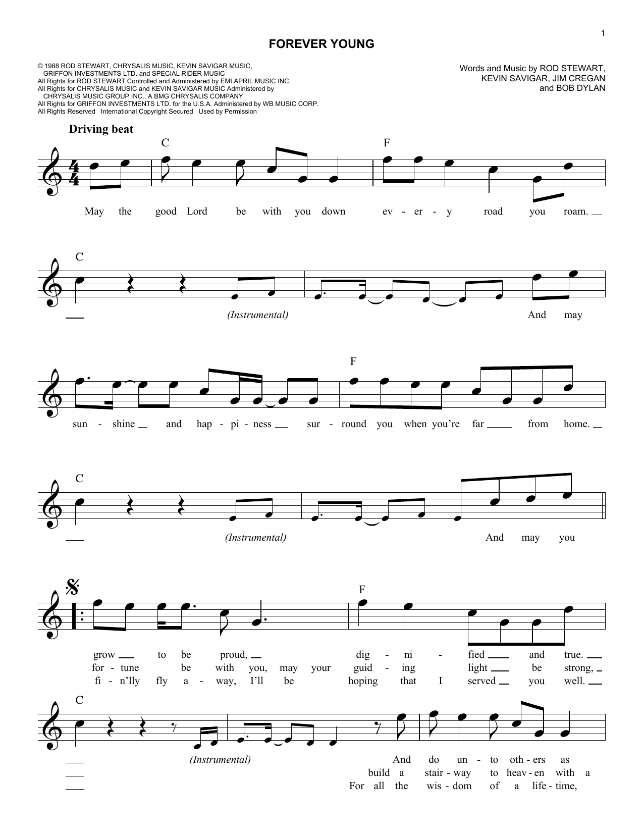 Rod Stewart Forever Young sheet music notes and chords. Download Printable PDF.