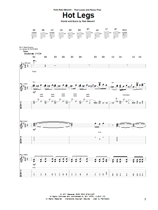 Rod Stewart Hot Legs sheet music notes and chords. Download Printable PDF.