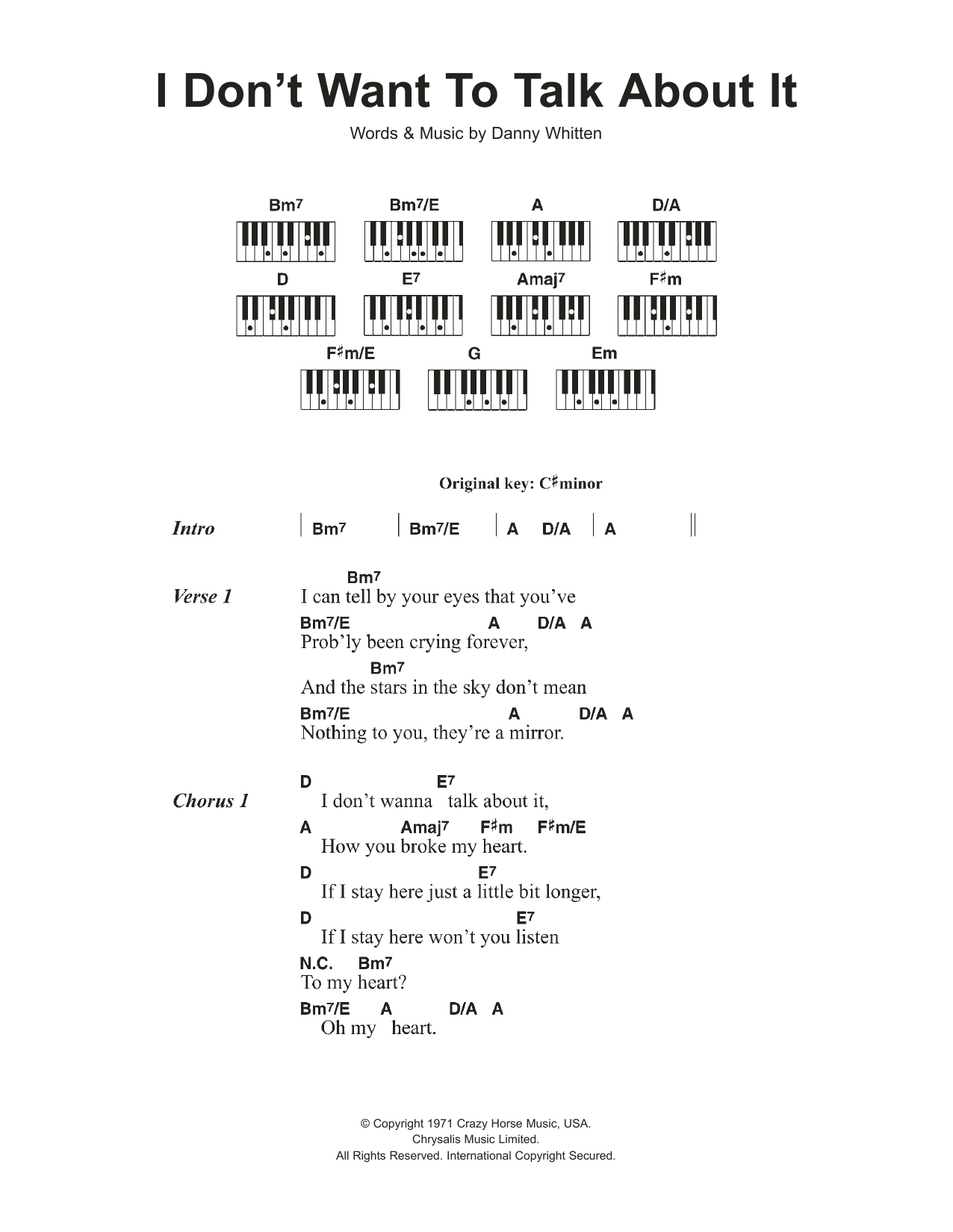 Learn to play Rod Stewart I Don't Want To Talk About It sheet music for Piano Chords/Lyrics in minutes. Price: 4.4900$ Rod Stewart I Don't Want To Talk About It sheet music notes and chords arranged for Piano Chords/Lyrics