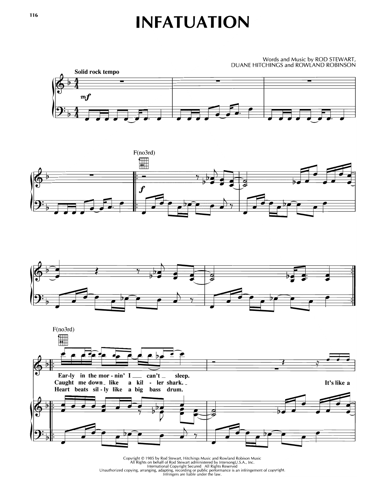Rod Stewart Infatuation sheet music notes and chords arranged for Piano, Vocal & Guitar Chords (Right-Hand Melody)