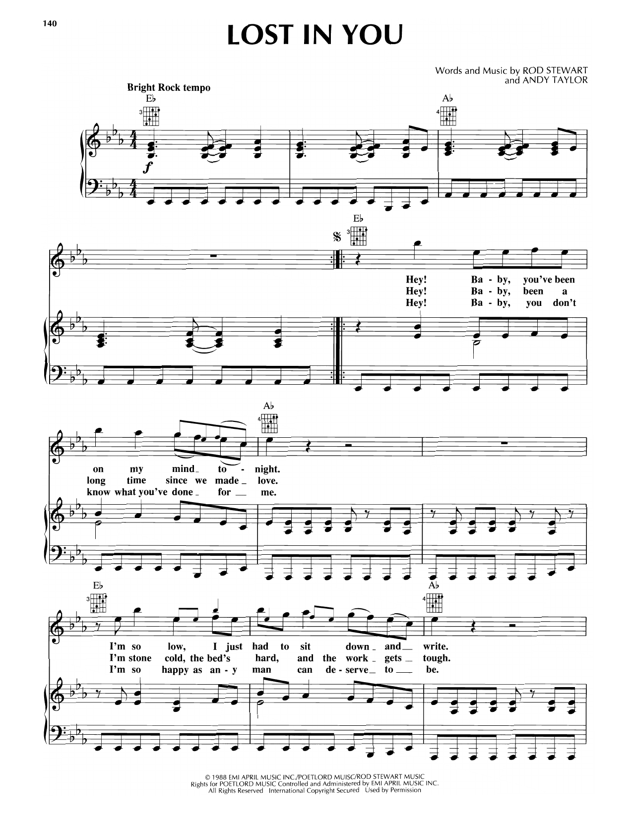 Learn to play Rod Stewart Lost In You sheet music for Piano, Vocal & Guitar Chords (Right-Hand Melody) in minutes. Price: 7.8900$ Rod Stewart Lost In You sheet music notes and chords arranged for Piano, Vocal & Guitar Chords (Right-Hand Melody)
