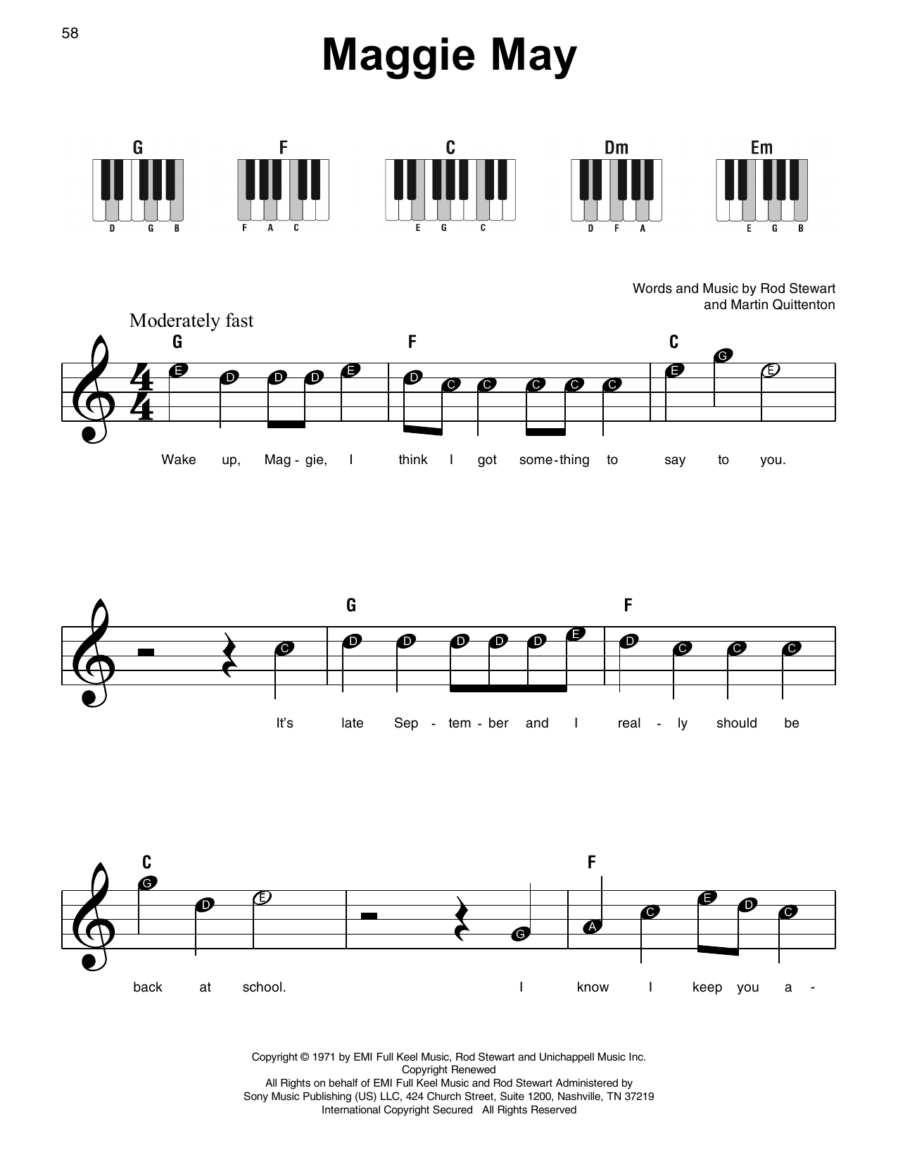 Rod Stewart Maggie May sheet music notes and chords. Download Printable PDF.