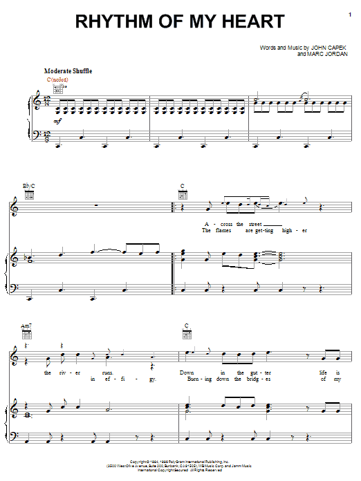 Learn to play Rod Stewart Rhythm Of My Heart sheet music for Piano, Vocal & Guitar Chords (Right-Hand Melody) in minutes. Price: 7.8900$ Rod Stewart Rhythm Of My Heart sheet music notes and chords arranged for Piano, Vocal & Guitar Chords (Right-Hand Melody)