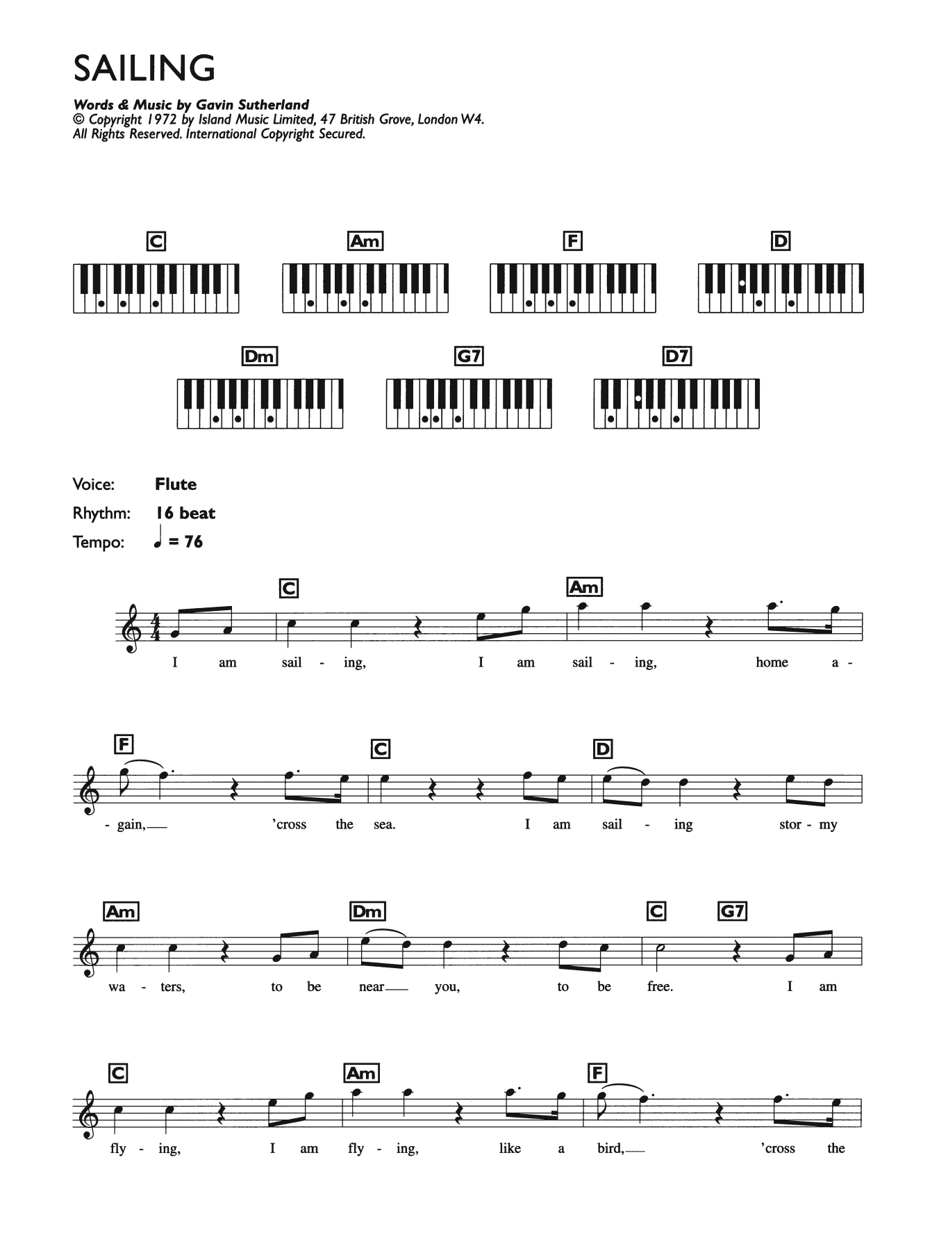 Rod Stewart Sailing sheet music notes and chords. Download Printable PDF.