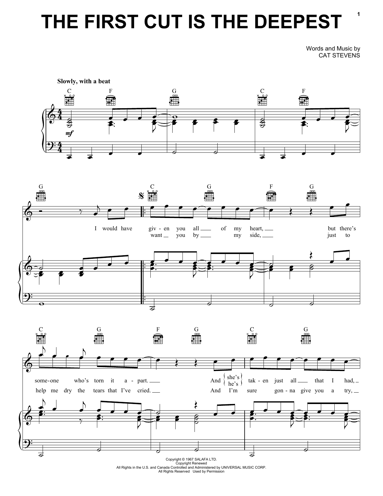 Rod Stewart The First Cut Is The Deepest sheet music notes and chords. Download Printable PDF.