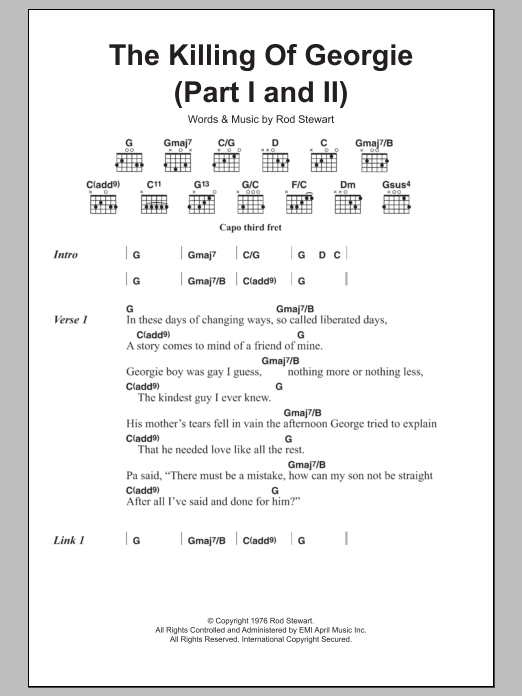 Rod Stewart The Killing Of Georgie (Part I and II) sheet music notes and chords. Download Printable PDF.