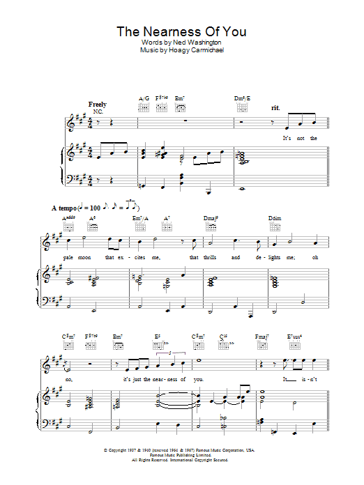 Rod Stewart The Nearness Of You sheet music notes and chords arranged for Piano, Vocal & Guitar Chords