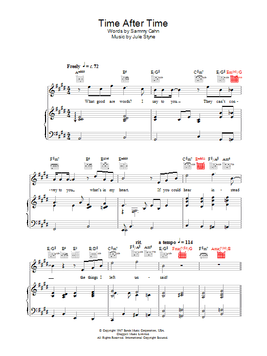Learn to play Rod Stewart Time After Time sheet music for Piano, Vocal & Guitar Chords in minutes. Price: 7.8900$ Rod Stewart Time After Time sheet music notes and chords arranged for Piano, Vocal & Guitar Chords