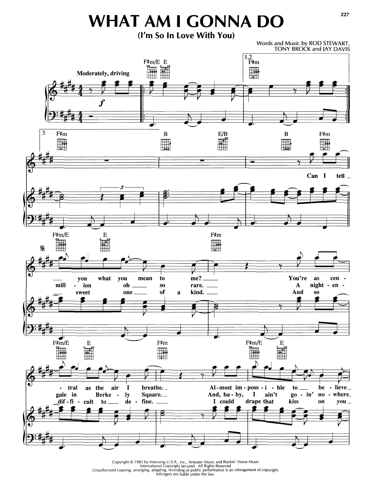 Rod Stewart What Am I Gonna Do (I'm So In Love With You) sheet music notes and chords arranged for Piano, Vocal & Guitar Chords (Right-Hand Melody)