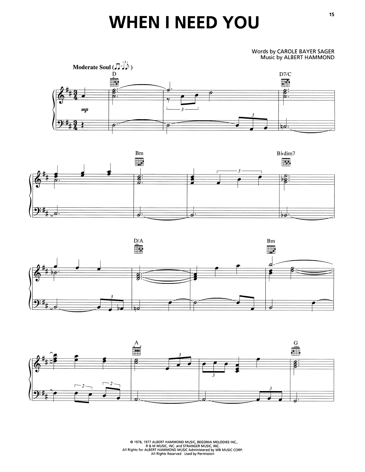 Rod Stewart When I Need You sheet music notes and chords. Download Printable PDF.