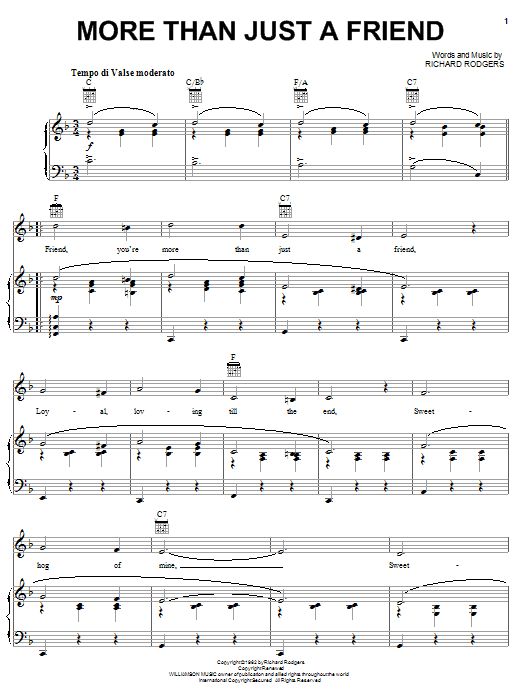 Learn to play Rodgers & Hammerstein More Than Just A Friend (from State Fair) sheet music for Piano, Vocal & Guitar Chords (Right-Hand Melody) in minutes. Price: 7.8900$ Rodgers & Hammerstein More Than Just A Friend (from State Fair) sheet music notes and chords arranged for Piano, Vocal & Guitar Chords (Right-Hand Melody)