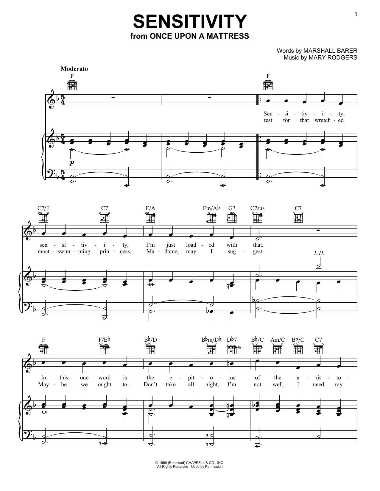 Rodgers & Barer Sensitivity sheet music notes and chords. Download Printable PDF.