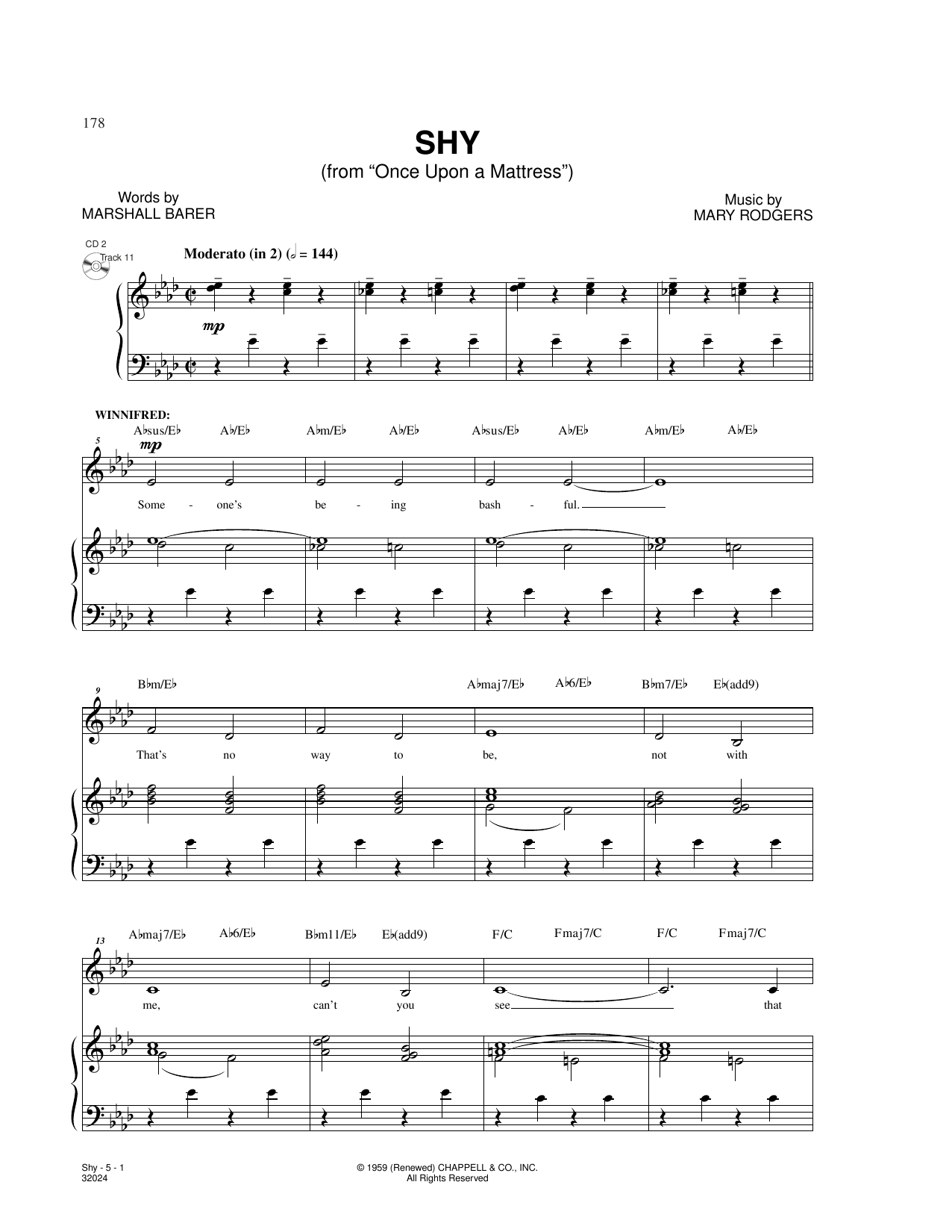 Rodgers & Barer Shy (from Once Upon A Mattress) sheet music notes and chords. Download Printable PDF.