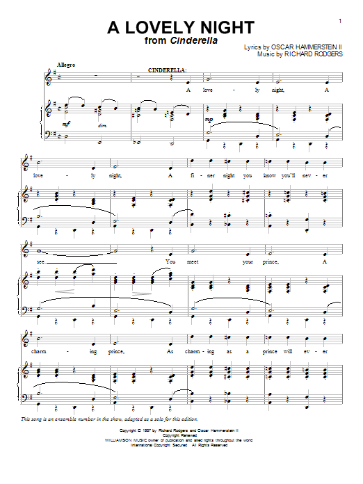 Rodgers & Hammerstein A Lovely Night (from Cinderella) sheet music notes and chords. Download Printable PDF.