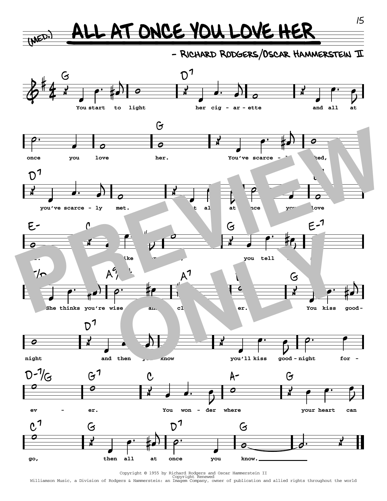 Learn to play Rodgers & Hammerstein All At Once You Love Her (High Voice) sheet music for Real Book – Melody, Lyrics & Chords in minutes. Price: 5.9900$ Rodgers & Hammerstein All At Once You Love Her (High Voice) sheet music notes and chords arranged for Real Book – Melody, Lyrics & Chords
