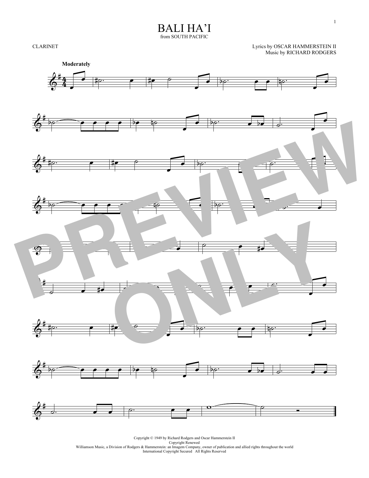 Rodgers & Hammerstein Bali Ha'i sheet music notes and chords. Download Printable PDF.